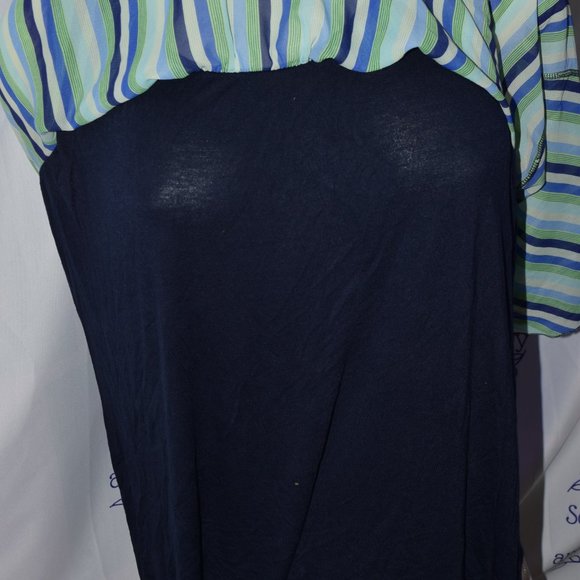 ChaCha Vente striped sheer tank overlay with navy lining. 3x - Picture 10 of 11